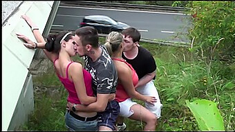 Krystal Swift's public gangbang with a young girl and big cocks