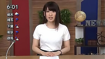 Anchorwoman's naughty playtime on Japanese TV