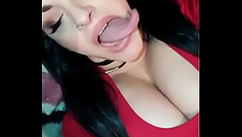 A Latina Teen'S Impressive Tongue Skills On Display