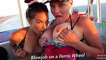 Unmissable Outdoor Thrill: Two Women Pleasure A Man On A Ferris Wheel