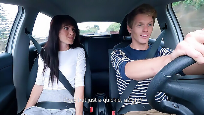 Amateur cheating couple engages in cunnilingus on car seats