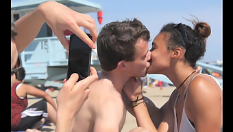 Black And White Beach Romance: Sexy Black Girl Kisses European Boys!