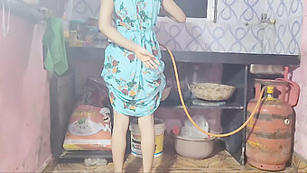 Indian Housewife Engages In Sexual Activity With Her Partner In The Kitchen