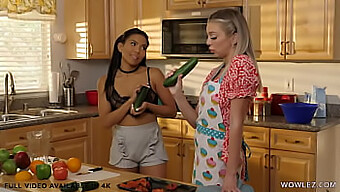 Tiffany Watson Indulges In Lesbian Intimacy With Jada Kai And A Phallic Vegetable In A Kitchen Setting