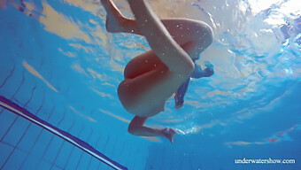 European Teen With Unshaven Legs Swims In The Pool Sans Clothing