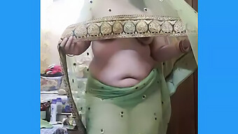 Indian Housewife Playfully Exposing Her Husband With Net Saree